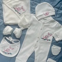 طقم مواليد بنات غصن اخضر و ورد و فراشة