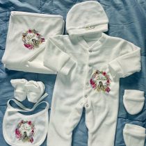 طقم مواليد بنات طائر و ورد